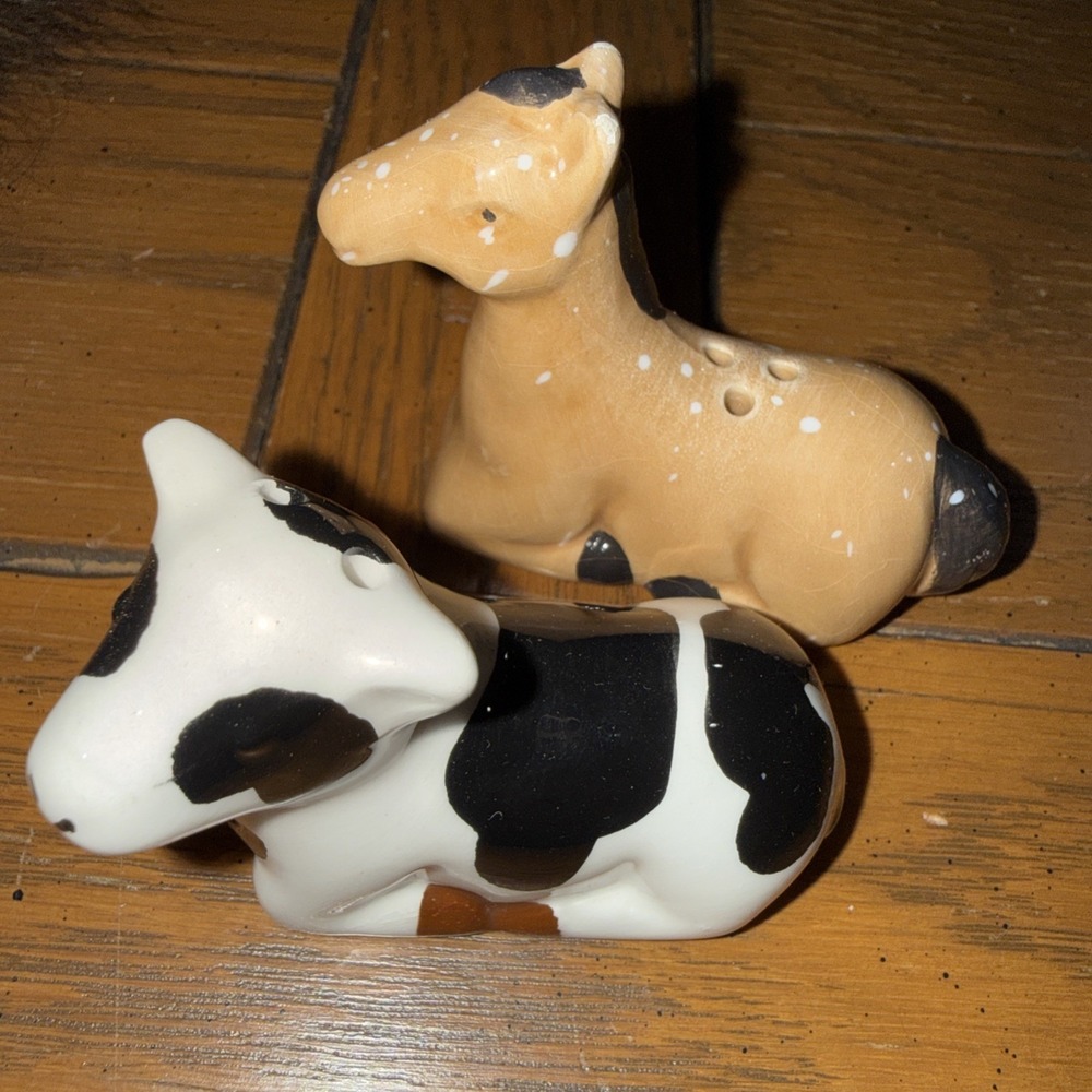 Vintage Farm Animal‎ Salt And Pepper Shakers Horse And Cow S&P Ceramic